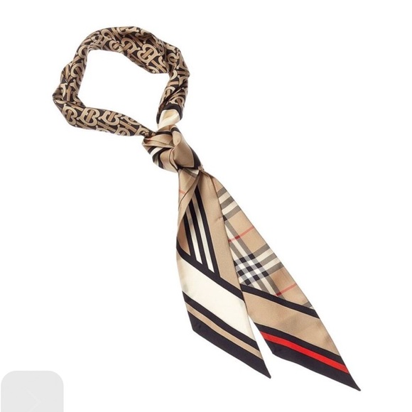 Burberry Skinny Montage Silk Scarf in Archival Beige - Picture 8 of 10